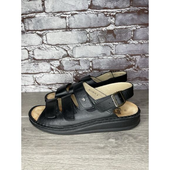 Finn Comfort Sylt Black Leather Triple Strap Wedge Sandals Men’s Sz 43EU/10M US - Picture 3 of 16